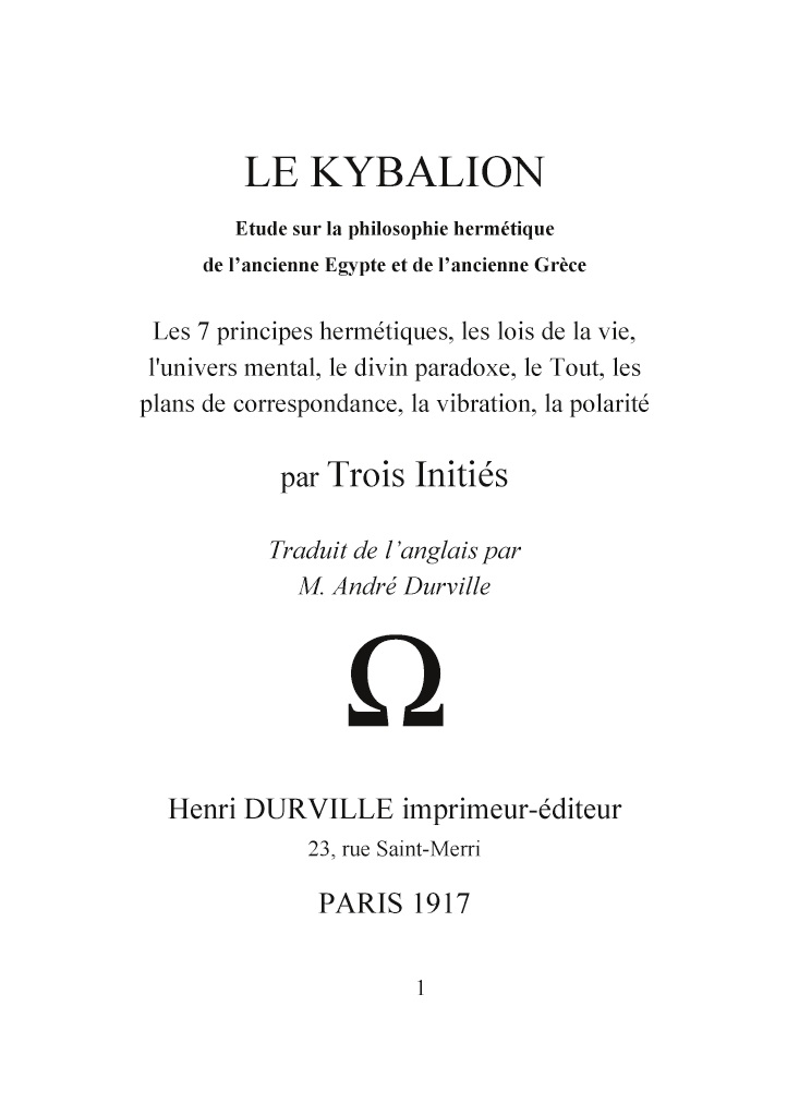 Le KYBALION – Étude Sur La Philosophie Hermétique De L'ancienne Égypte (Éditions Nous-les-dieux.org)